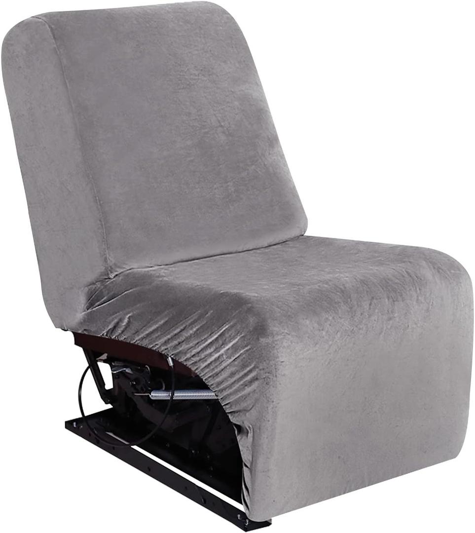 ULTICOR 7-Piece L Shape Sectional Recliner Sofa Covers, Velvet Stretch Reclining Couch Covers for Reclining L Shape Sofa, Thick, Soft, Washable (Light Grey, 1 Additional seat)
