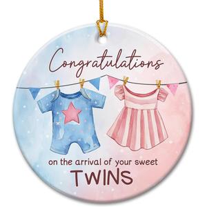 10 x New Baby Twins Christmas Ornament - Congratulations Gifts for Twins Boy and Girl, Newborn Baby Gifts - Baby First Christmas Ornament, Gift for New Twin Moms, Dads, Parents
