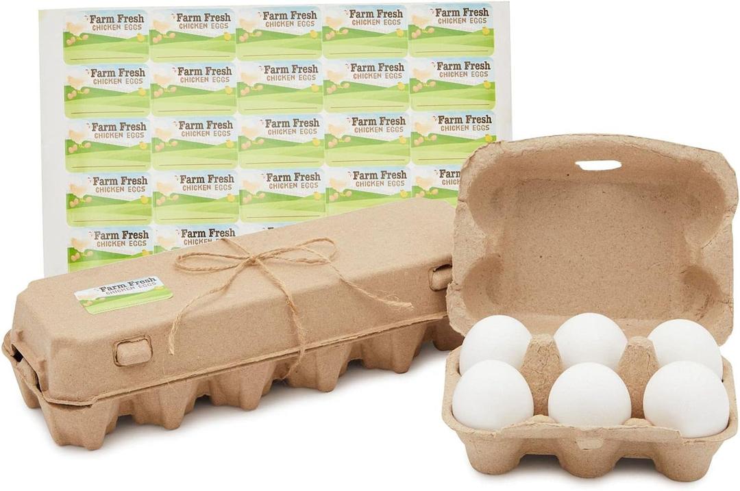 Okuna Outpost 20 Reusable Paper Egg Cartons, 12 and 6 Count Sizes with 125 Labels, Jute String (146 Pieces)