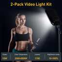 2-Pack LED Video Light Kit, 15W Studio Light,2500-8500K Color temperatue with Tripod Stand&Phone Holder,78" Dimmable Stream for Video Recording, Game Streaming, Photography, YouTube