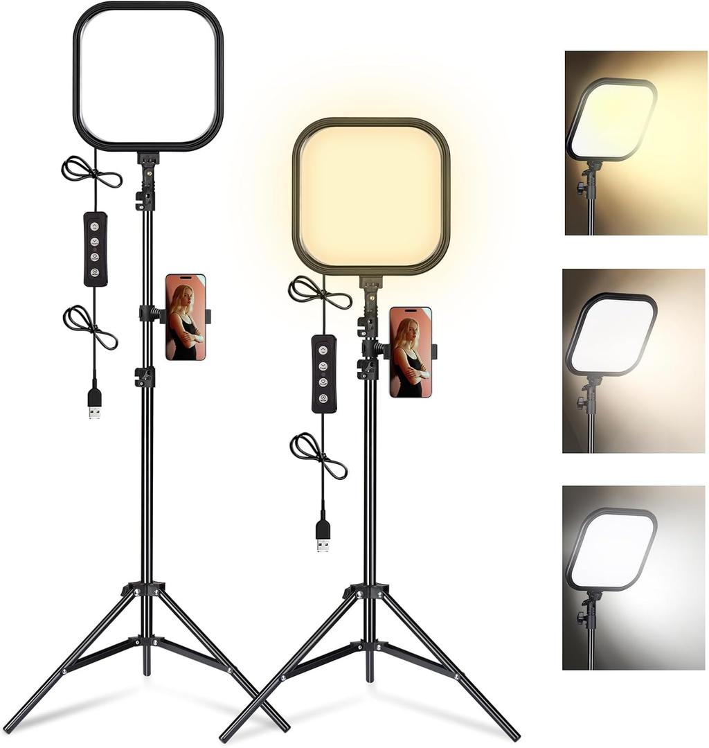 2-Pack LED Video Light Kit, 15W Studio Light,2500-8500K Color temperatue with Tripod Stand&Phone Holder,78" Dimmable Stream for Video Recording, Game Streaming, Photography, YouTube