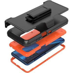 Compatible with Motorola Edge 2021/Edge 5G UW 2021 Case, Heavy Duty Rugged Shockproof Full Body Protection Kickstand Case with Belt Clip Holster for Motorola Edge 2021 Phone (Orange)