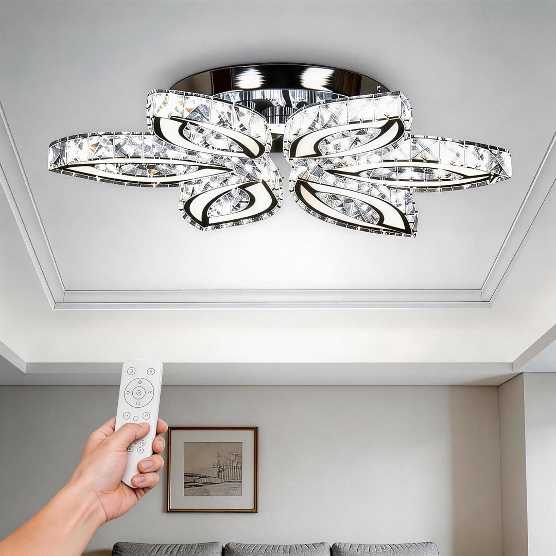 CLAIRDAI 20" Dimmable Modern Crystal Chandelier Flower Led Ceiling Light K9 Crystal Pendant Light Chandelier Led Acrylic Crystal Ceiling Light for Bedroom Living Room Dining Room