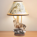 Forest Wolf Table lamp, Wildlife Side Table Lamp, Wolf Decor with lampshade (Includes Bulb), Nightlight for Cottage, Wooden Base for Bedside Table lamp, Rustic Farmhouse, Craft Traditional