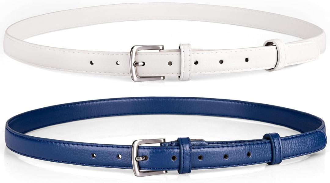 Skinny Belts for Women Trendy Thin Ladies Belts for Jeans Pants Dresses (waist 30"-33", Blue&white)