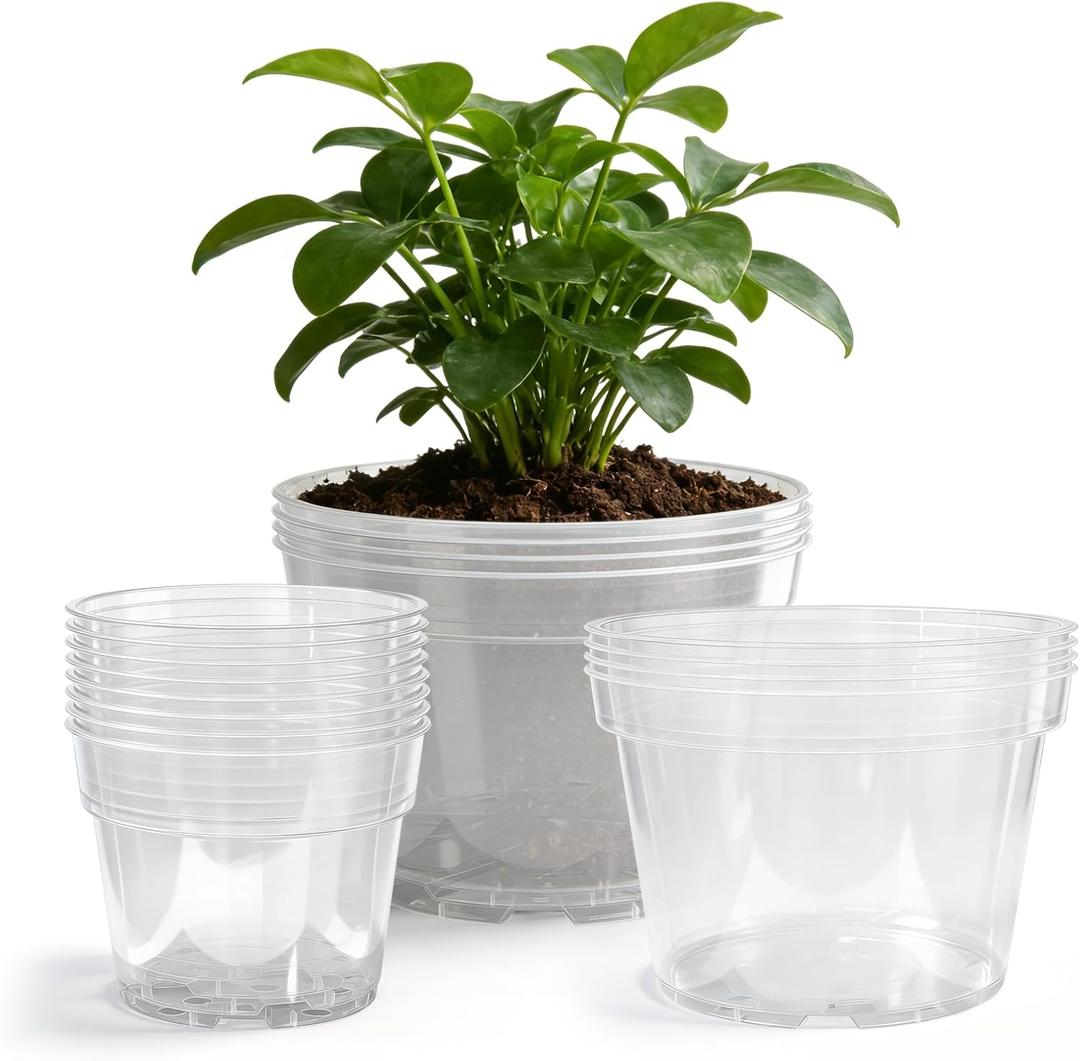 Gute 6/8/10 Inch Clear Nursery Pots with Drainage Holes (14 Pack), Reusable Plastic Plant Pots for Indoor & Outdoor Gardening, Ideal for Seedlings, Succulents, Vegetables, Orchids & More