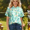 Easter Shirts for Women Happy Easter Hawaiian Shirt Funny Bunny Button Down T-Shirt Rabbit Graphic Tee Tops Green