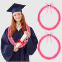 Suncalla 2 Pcs 2026 Graduation Leis Class of 2026 Graduation Ribbon Lei Handmade Eyelash Yarn Hawaiian Garland with Kukui Nuts for Men Women High School College Grad Party Gifts Supplies(Pink)