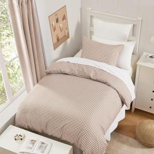 Andency Gingham Duvet Cover Twin Size, Tan Brown Checkered Plaid Bedding Set with Zipper Closure & Corner Ties, 2 Pieces Soft Prewashed Polyester Comforter Cover for Dorm Kids