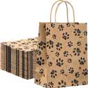 50 Pcs Large Puppy Dog Paw Print Gift Bags with Paper Handles - 10.6x8.3x4.3 Inch Kraft Dog Treat Paper Bags for Pet Treat Party Favor Birthday Gift (Brown)