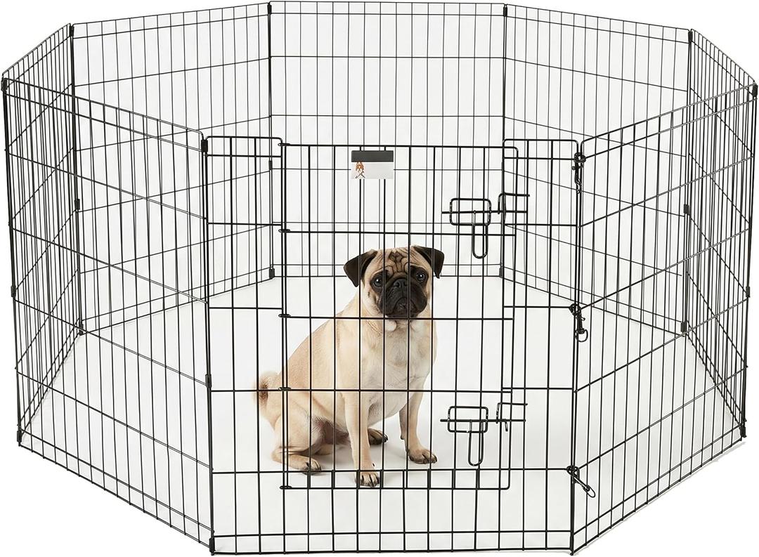 Dog Playpen - Foldable Metal Exercise Puppy Play Pen with 8 24x30in Panels - Indoor/Outdoor Pen with Door for Dogs, Cats or Small Animals 