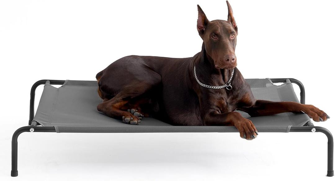 EHEYCIGA XXL Elevated Dog Cot Bed, Raised Outdoor Dog Hammock for Giant Jumbo Dogs, Lifted Pet Platform with Frame and Washable Waterproof Cooling Teslin Mesh and Anti-Slip Feet, 52x36 inch (Grey)