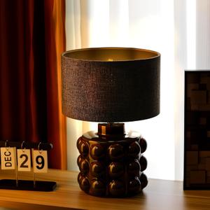 Ceramic Kiln Changed Glaze Table Lamp, 12 x 12 x 18 Inch Ceramic Base with Black Shade, Kiln Change Glaze