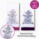 Embroidered Hand Towels Set of 2, Decorative Hand Towels, Linen Cotton Blend with Floral Pattern, Machine Washable Towels for Bathroom, Kitchen, 16x24 Inches (White-Lilac-Orchid)