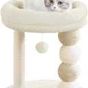 2025 Upgraded YOCAN Small Cat Tree for Indoor Cats, Sturdy Cat Tower with Reinforced Sisal Scratching Posts, Cozy Plush Top Perch & Hanging Toy Ball for Kittens and Small Cats-White