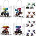Aliceset 20 Pcs Truck Party Clear Favor Bags with Handles Monster Racing Car Party Treat Bags Truck Race Themed Decorations for Birthday Baby Shower Goodie Supplies, 8x8x3.15 inch