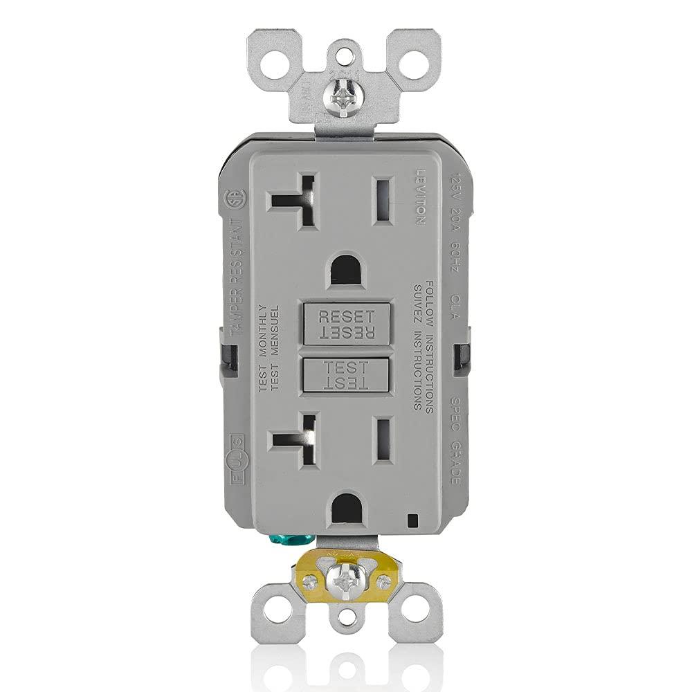 Leviton GFCI Outlet, 20 Amp, Self Test, Tamper-Resistant with LED Indicator Light, Protection from Electric Shock and Electrocution, GFTR2-GY, Gray