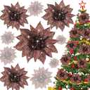 Jetec 30 Pcs Brown Christmas Poinsettia Flowers Artificial Tree Decoration Glitter Poinsettia Flowers for Christmas Tree Ornaments Wreaths Floral Holiday Decor