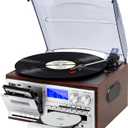 Record Player 9 in 1 3 Speed Bluetooth Vintage Turntable CD Cassette Vinyl Player AM/FM Radio USB/SD Playback Aux-in RCA Line-Out (Silver)