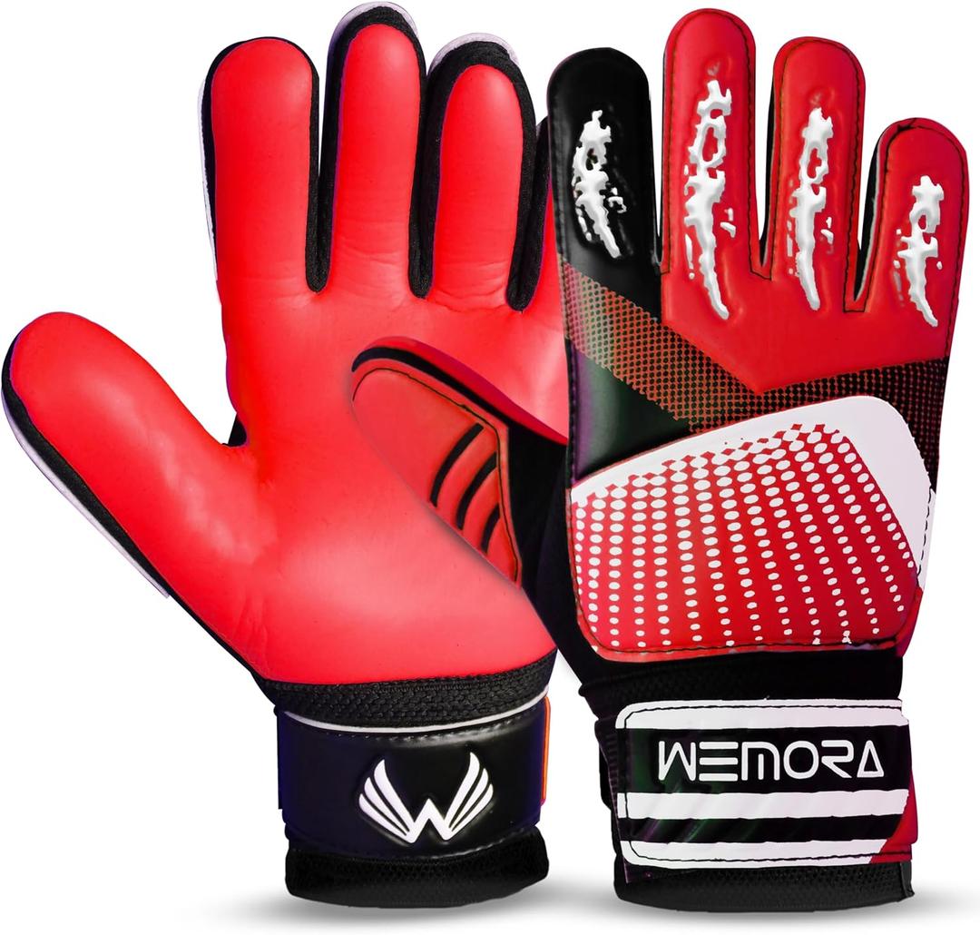 Soccer Goalie Gloves for Kids Youth Junior Boys 4mm Anti Slip Strong Grips Palm Football Goalkeeper Gloves (Size 5 suitable for 9 to 12 years old, Red)