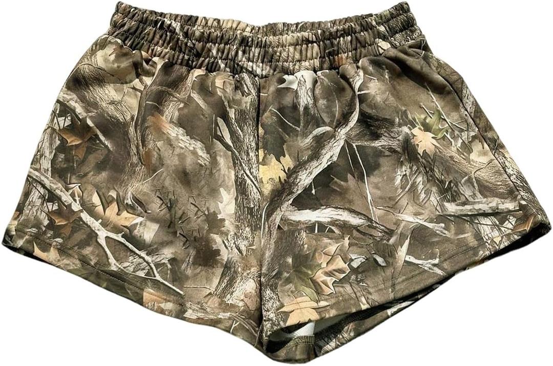 Women's Camo Shorts Athletic Sports Running Boxer Workout Sweat Shorts, Army Green Multi, 2XL