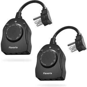 Outdoor Timer Outlet Waterproof, Dusk to Dawn Light Sensor Timer, 2 Grounded Electrical Outlets for Christmas Lights, 15A/1875W, ETL Listed (2 Packs)