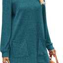 OFEEFAN Long Sleeve Shirts for Women Long Sweaters with Pockets Tunic Tops Loose Fit (Blue, M)