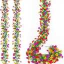 2 Pack Artificial Daisy Flower Garland,5.9FT UV Resistant Fake Floral Vine Silk Hanging Spring Summer Wild Flower Garland for Home Mantle Garden Wedding Backdrop Decor (Red Yellow Purple)