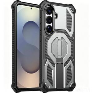for Galaxy S25 FE Magnetic Case with Screen Protectors, Grey | Compatible with MagSafe, Concealed Kickstand, 2 Pack Screen Protectors, Military Grade, Double Layer, Shockproof Protection