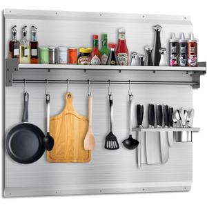 Stainless Steel Backsplash, 30" x 30" Range Backsplash with Storage Shelf & Knife Rack, Stainless Steel Stove Backsplash with Pre-Drilled Holes, Easy Clean and Installation
