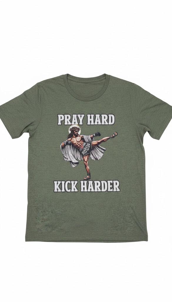 Pray hard kick harder green - Small womans