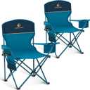 ALPHA CAMP Camping Chair Pack of 2 Portable Chair with 3-Can Cooler Folding Chair with Side Pocket and Cup Holder, Collapsible for Camping, Tailgates, Beach, Fishing and Sports, Blue 