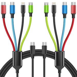USB C Multi Charging Cable, Dual USB C 4 in 1 Charging Cable, Multi Chargers for All Devices with IP/Type C/Type C/Micro Port, Compatible with Most Cell Phones/Tablets and More [2Pack 5FT] (Black_Red_Blue_Green2)