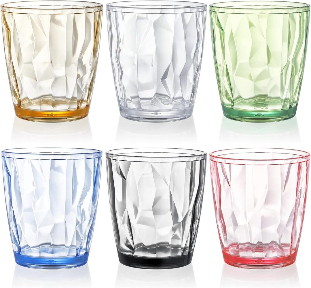Hedume Set of 6 Premium Plastic Drinking Glasses, 6 Colors 10.5 Oz Stackable Tumbler Cups, BPA Free
