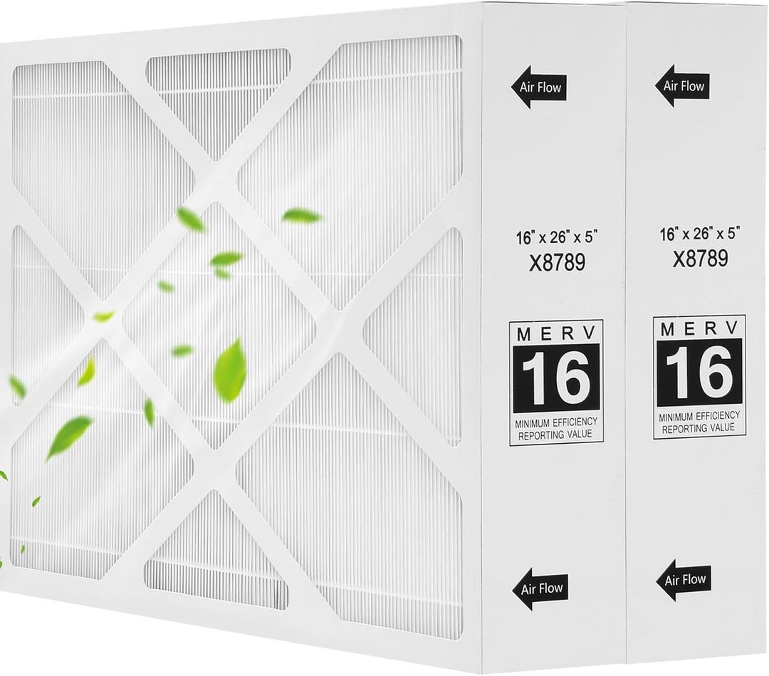 Miory X8789 MERV 16 Filter 16x26x5 Inch Carbon Clean Furnance Filter Compatible with lennox X8789 and PureAir PCO16-28 Air Cleaner 2 Packs