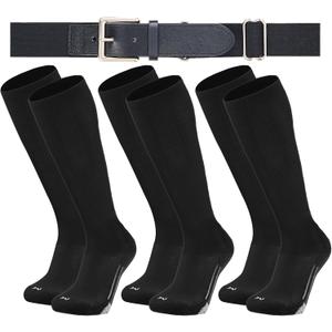 Youth Elite Baseball/Softball Socks & Belt Combo (3 Pairs of Socks with 1 Belt) (Black)