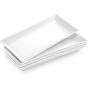 MALACASA Serving Platters Set of 4, Ceramic Serving Platters and Trays for Serving Food, Rectangular Serving Trays for Party, Large Serving Plates, Party Serving Trays and Platters - 14 Inch, White