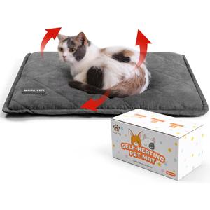 Mora Pets Self Heating Cat Bed Self Warming Cat Pad Thick Thermal Pet Bed Mat 24 x 18 Inches with Removable Cover Machine Washable Ultra Warm Mat for Outdoor Indoor Cats and Small Dogs (Suede Grey)