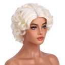 BERON Short Blonde Curly Wig Natural Platinum Blonde Wavy Wigs for Cosplay Costume Party Come with Wig Cap