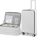 mixi 24 Inch Checked Luggage PC Hard Shell Suitcase Top Opening Aluminum Frame Travel Suitcases with Wheels, Smoke White