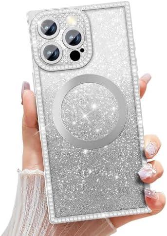 Misscase Magnetic Glitter Case for iPhone 16 Pro 6.3 Inch, Camera Protection, Compatible with MagSafe, Rectangle Cute Bling Sparkle Diamond Colorful Phone Cover, Drop-Tested & Shockproof-Silver