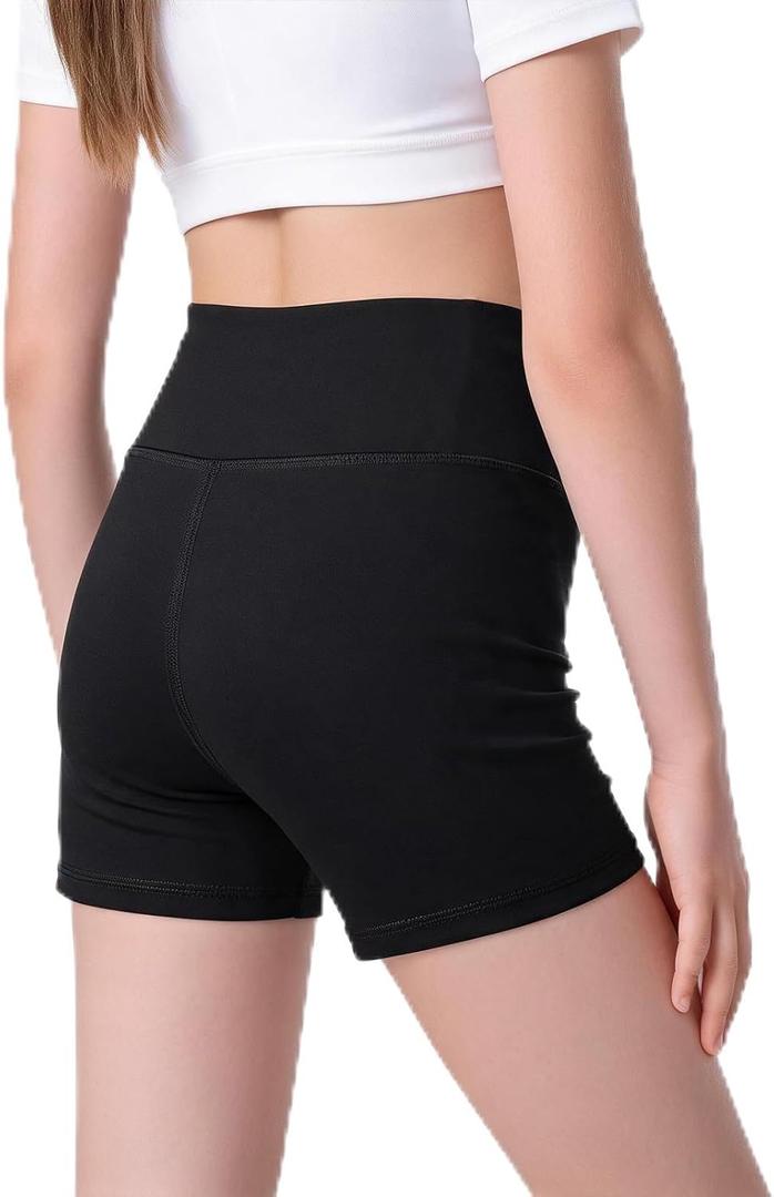 WLLHYF Girls Athletic Shorts, Spandex Shorts High Waisted (Black), Soft