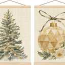 Boat Wades Gold Christmas Tree Ball Wall Art Poster Hanger Frame, Rustic Christmas Decor, Holiday Winter Xmas Bauble Tree Floral Wall Decor for Home Living Room Bedroom, 12x16 Inch Set of 2