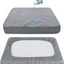 Dog Bed Covers Soft Plush Replacement Washable, Waterproof Pet Mattress Bed Liner Grey 44x32 Inches, for Dog/Cat, Cover Only