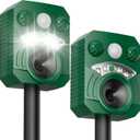 2 Pack Solar Ultrasonic Animal Repellent, Deer Repellent Devices with Motion Sensor, Waterproof Cat Repellent Outdoor with Flashing Lights to Scare Deer, Cats, Squirrels, Raccoons Away from Yard Lawn (Green)
