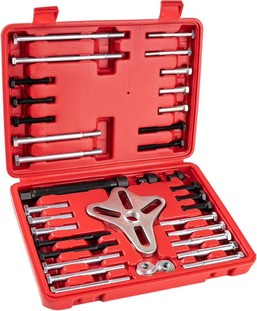 46PCS Harmonic Balancer Puller Set, Automotive Power Steering Wheel Pulley Puller Installer Tool Kit, Crankshaft Flywheel Puller Removal Tool Set Works with Most Cars, Pickups, and SUVs