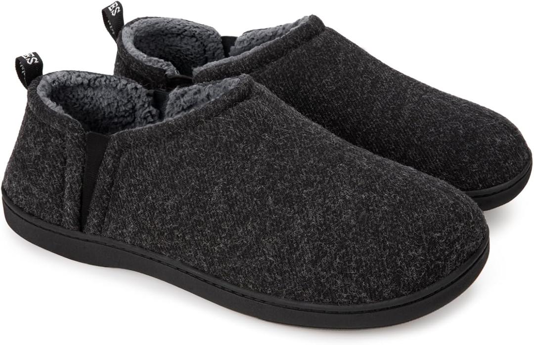 Snug Leaves Men's Faux Wool Slippers Comfy Warm Winter House Shoes with Elastic Gores (13-14, Dark Gray)
