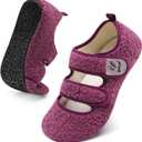 LeIsfIt Womens Slippers Adjustable Diabetic Slippers Wide Soft Arthritis Edema House Shoes Warm Fuzzy Slipper Socks with Rubber Sole (7-7.5, Darkpurple)