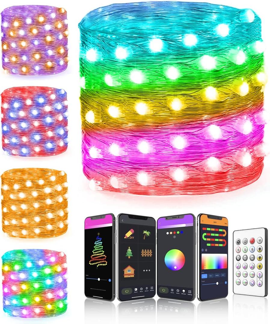 Smart RGB Fairy Lights, 33ft 66 LED App-Controlled, Dimmable Color Changing Plug-in String Lights for Indoor Use, Perfect for Bedroom, Party, Xmas Holiday Decorations