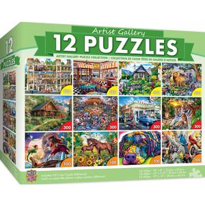 MasterPieces 12 Pack Jigsaw Puzzles for Adults, Family, Or Kids - Artist Gallery 12-Pack Bundle - 500, 300, and 100 Piece Puzzles